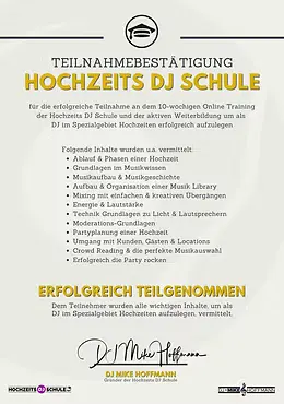 Eine Teilnahmebestätigung von dem Berliner DJ: DJ Heinz